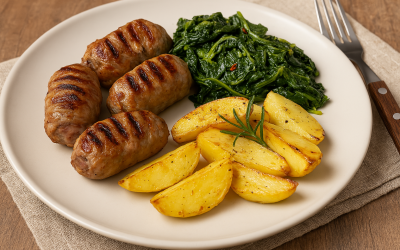 Bombette alla brace con contorno di cime di rapa e patate